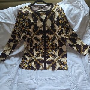 Susan Graver Brown and Cream Multi Color Top 1X long sleeve